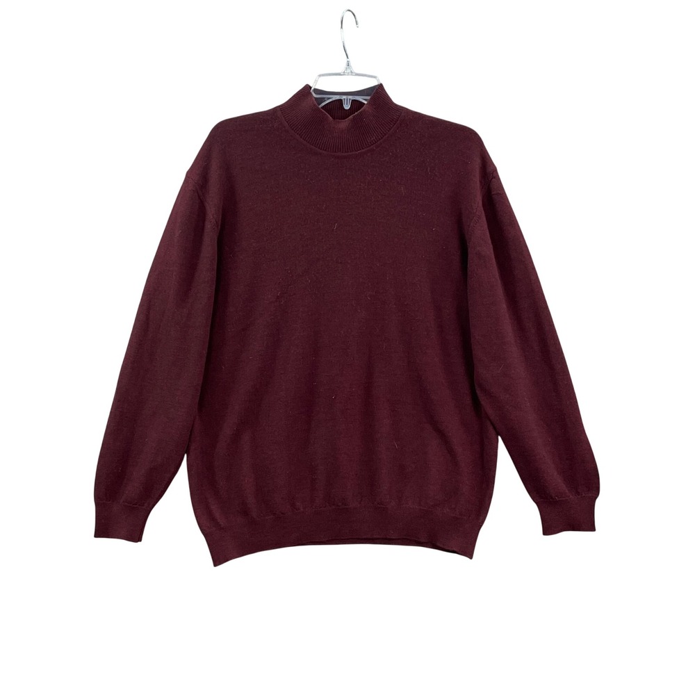 Alfani Mock Neck Sweater Mens Medium Burgundy Merino Wool Italy Knit Preppy 90's